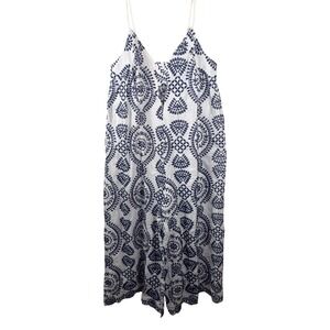 Blithe Los Angeles White Navy Blue Embroidered Wide Leg Jumpsuit Small‎ NWT